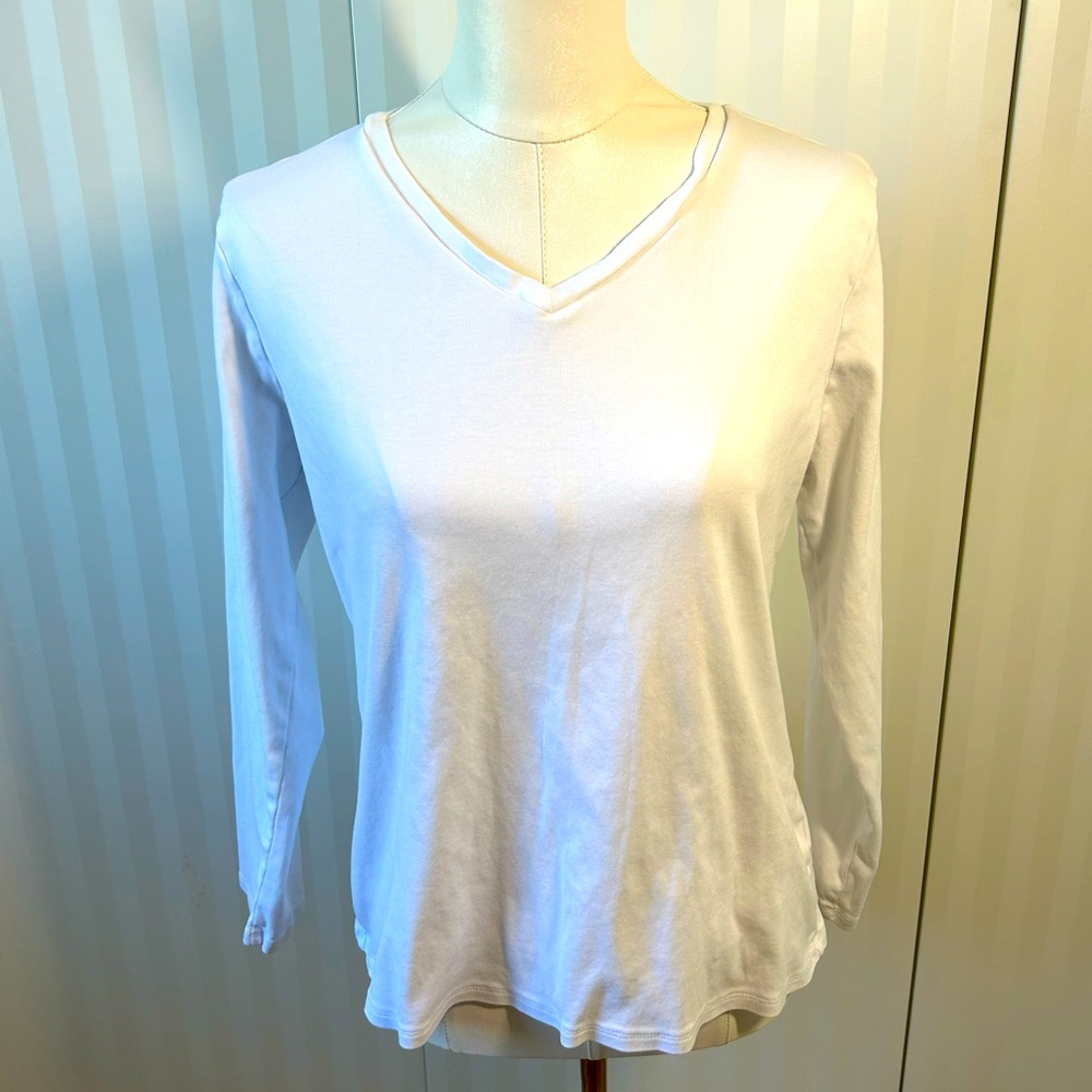 Liz Claiborne white cotton essential long sleeve v-neck tee Size XL